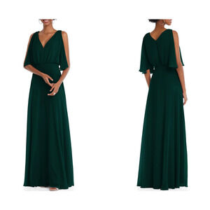 NWT After Six Split Blouson Sleeve Maxi Gown Women's Chiffon Evergreen Size 16-R